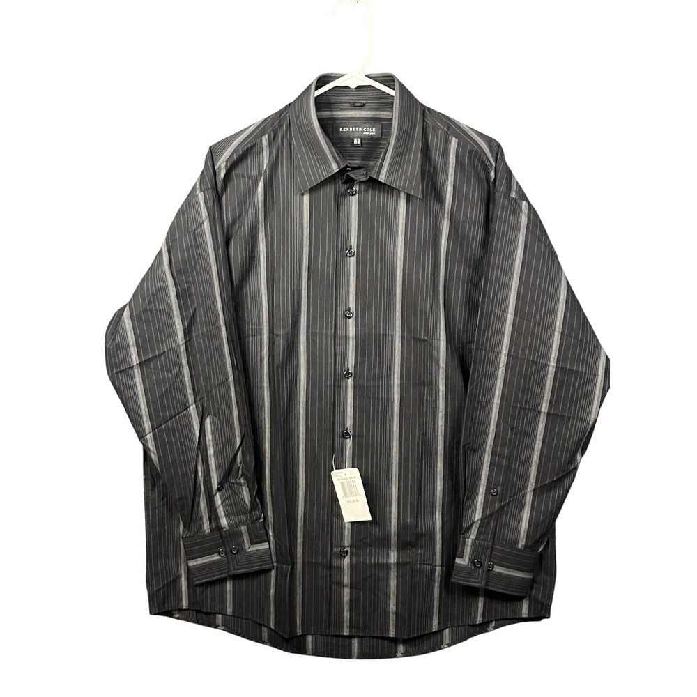 NWT Kennth Cole‎ Men's Black Striped Collard Button Up Dress Shirt XXL